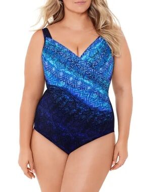 NWOT Miraclesuit Blue Curacao Seraphina Tummy Control One Piece Swimsuit